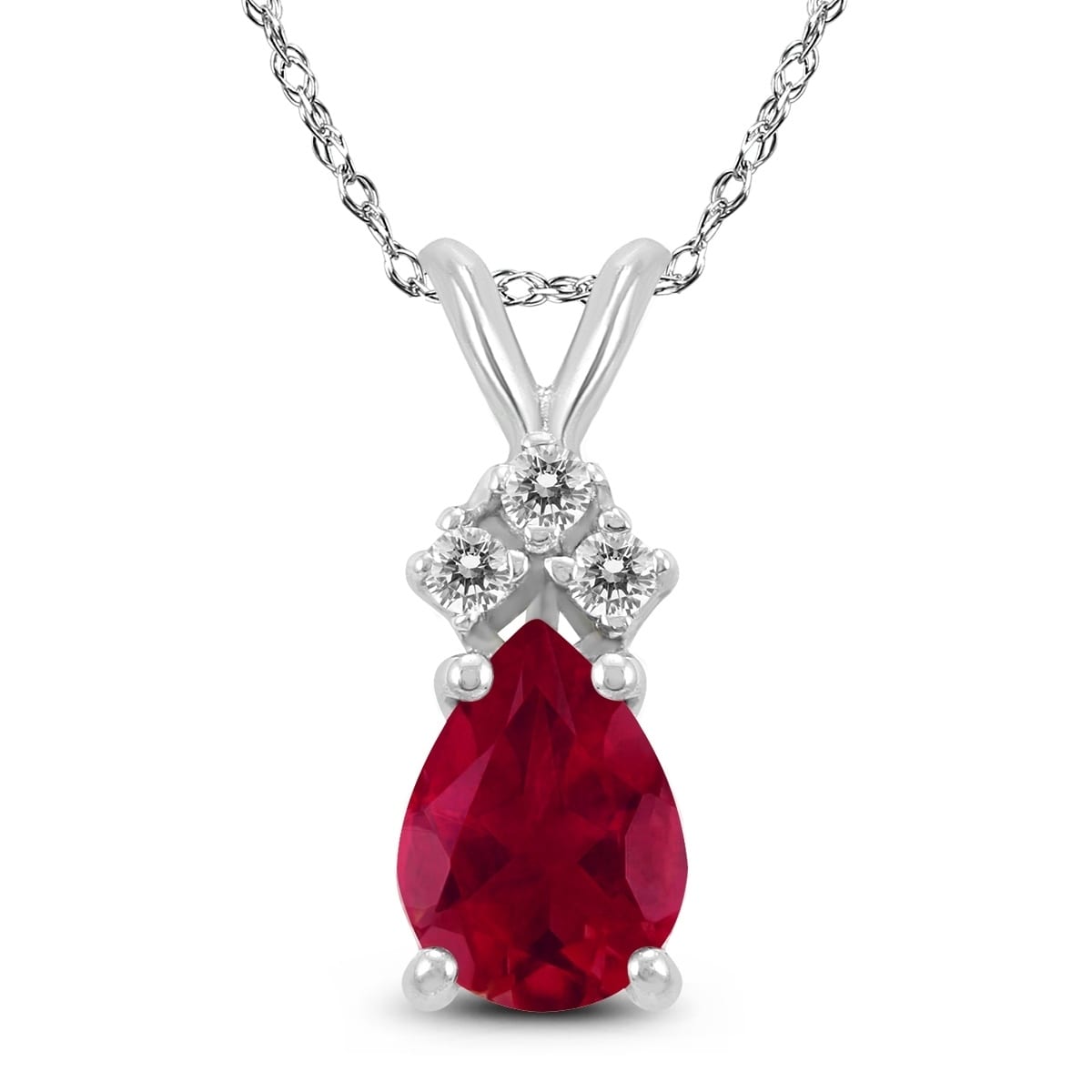 14K White Gold 6X4Mm Pear Ruby And Diamond Pendant