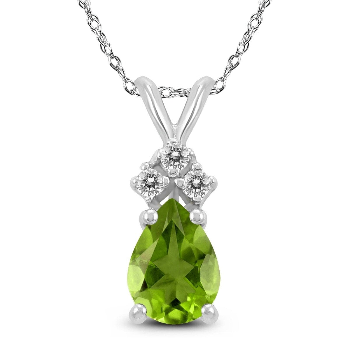 14K White Gold 8X6Mm Pear Peridot And Diamond Pendant