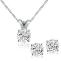 14K White Gold Diamond Studs And Solitaire Necklace Set
