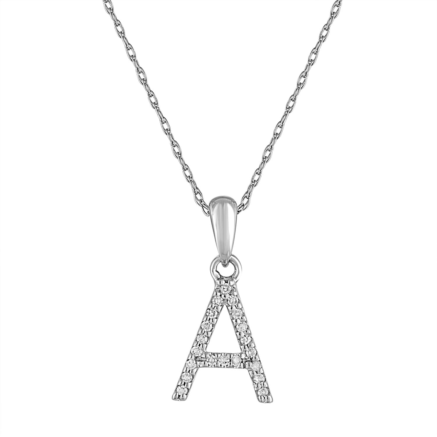 14K White Gold Diamond Initial A Necklace On A 16 Chain