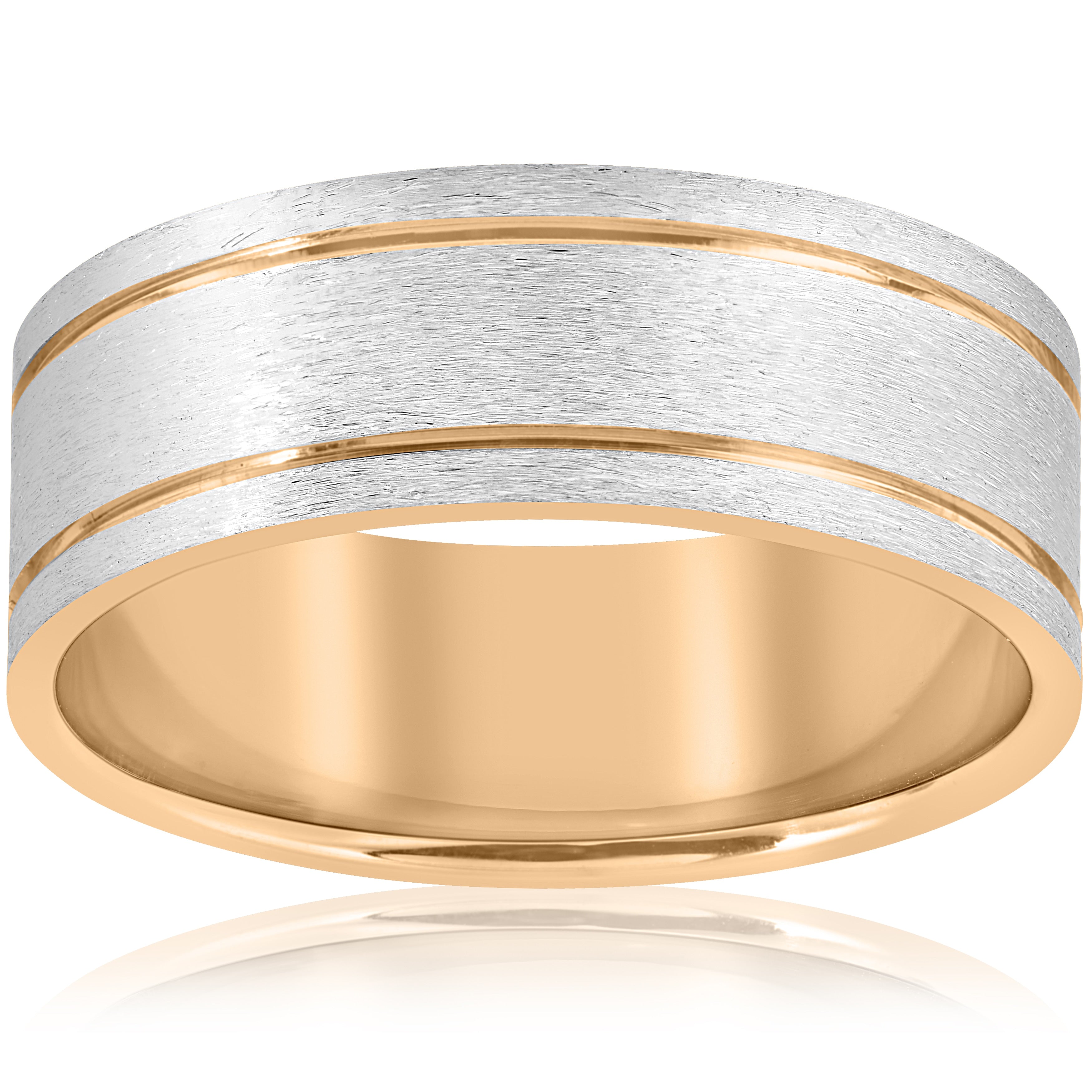 14K White Yellow Gold Two Tone Mens Comfort Fit 8Mm Wedding Band