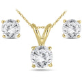 14K Yellow Gold 1 Carat Diamond Pendant And Earring Matching Set