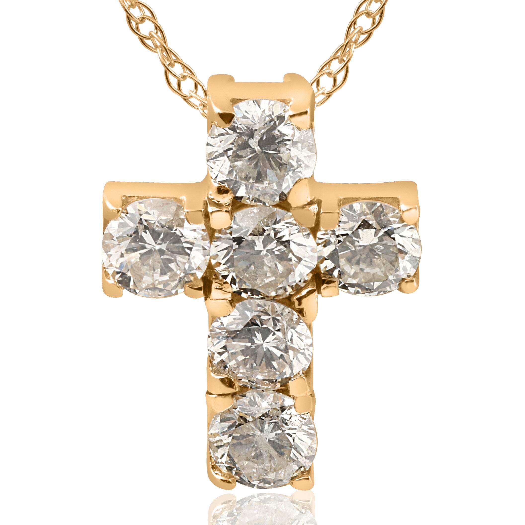 14K Yellow Gold 1 Ct Tdw Small Diamond Cross Pendant I J I2 I3