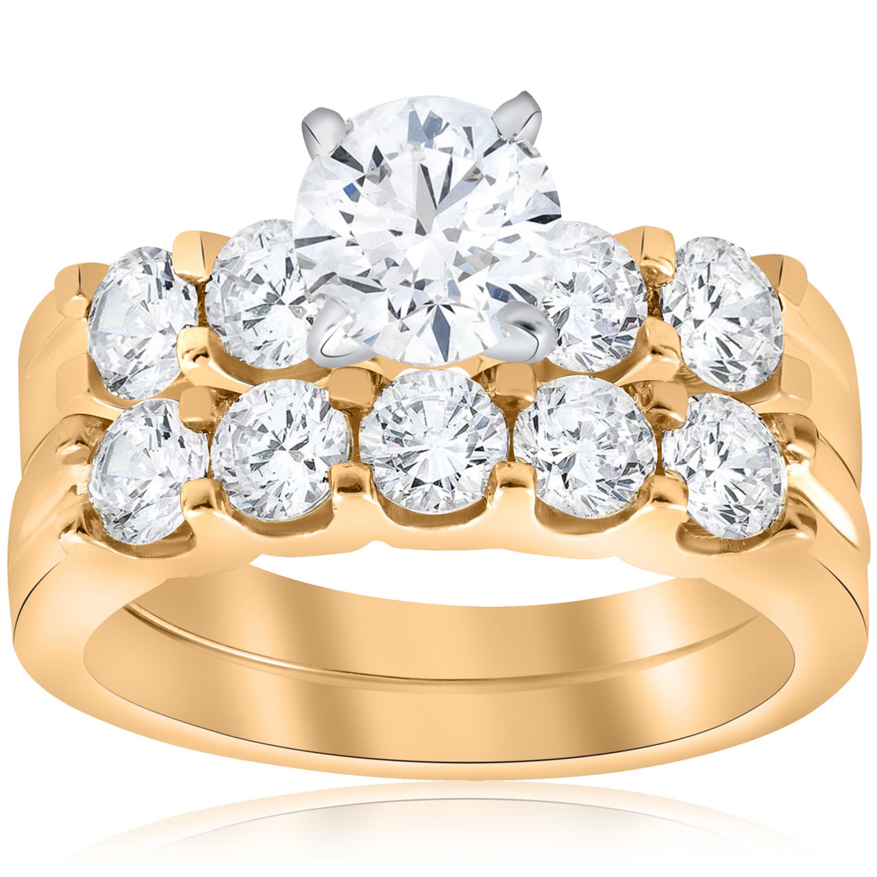 14K Yellow Gold 2 3 4 Ct Tdw Diamond Enhanced Engagement Ring Matching Wedding Band Set I J I2 I3