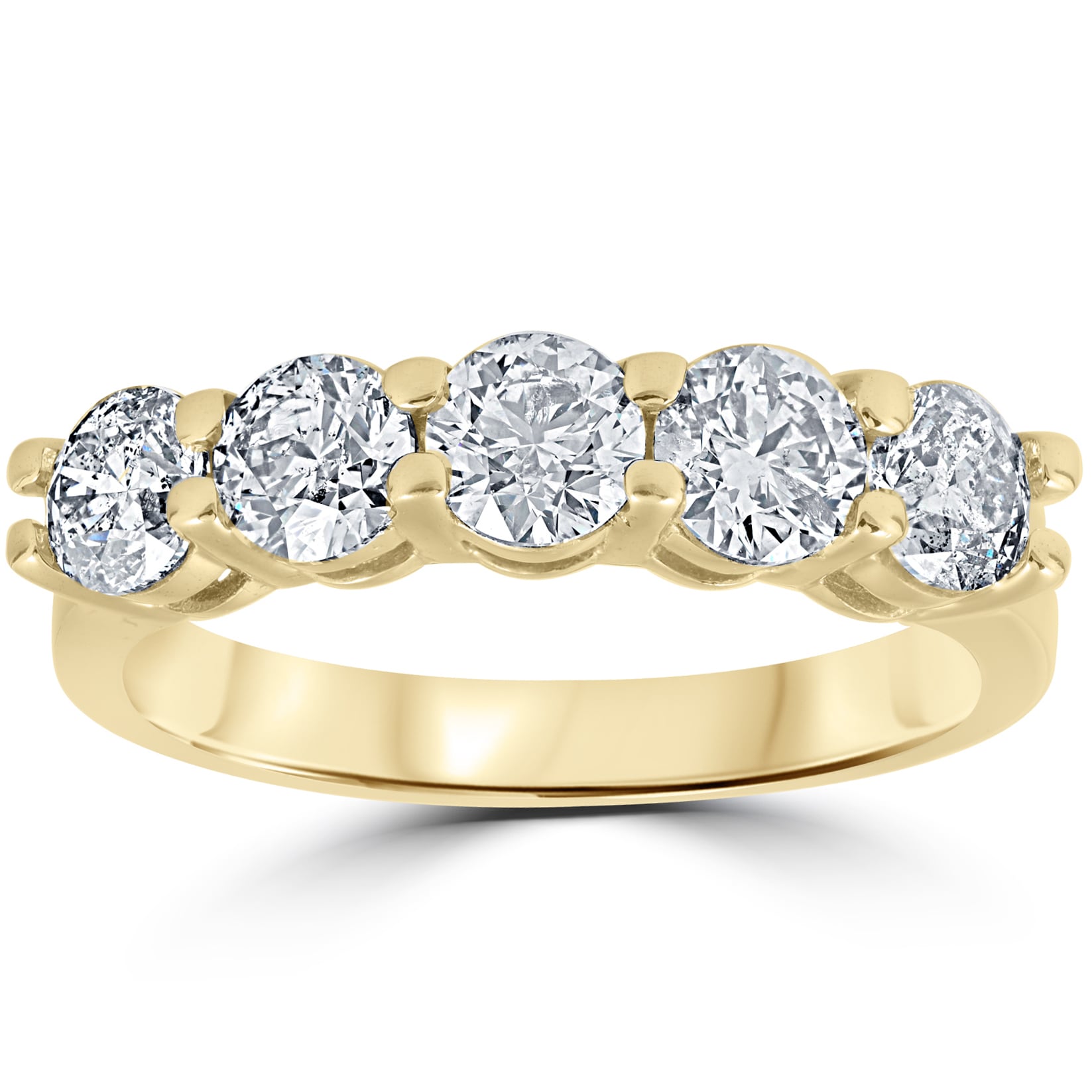 14K Yellow Gold 2 Ct Tdw Round Cut Diamond Five Stone Wedding Anniversary Womens Ring
