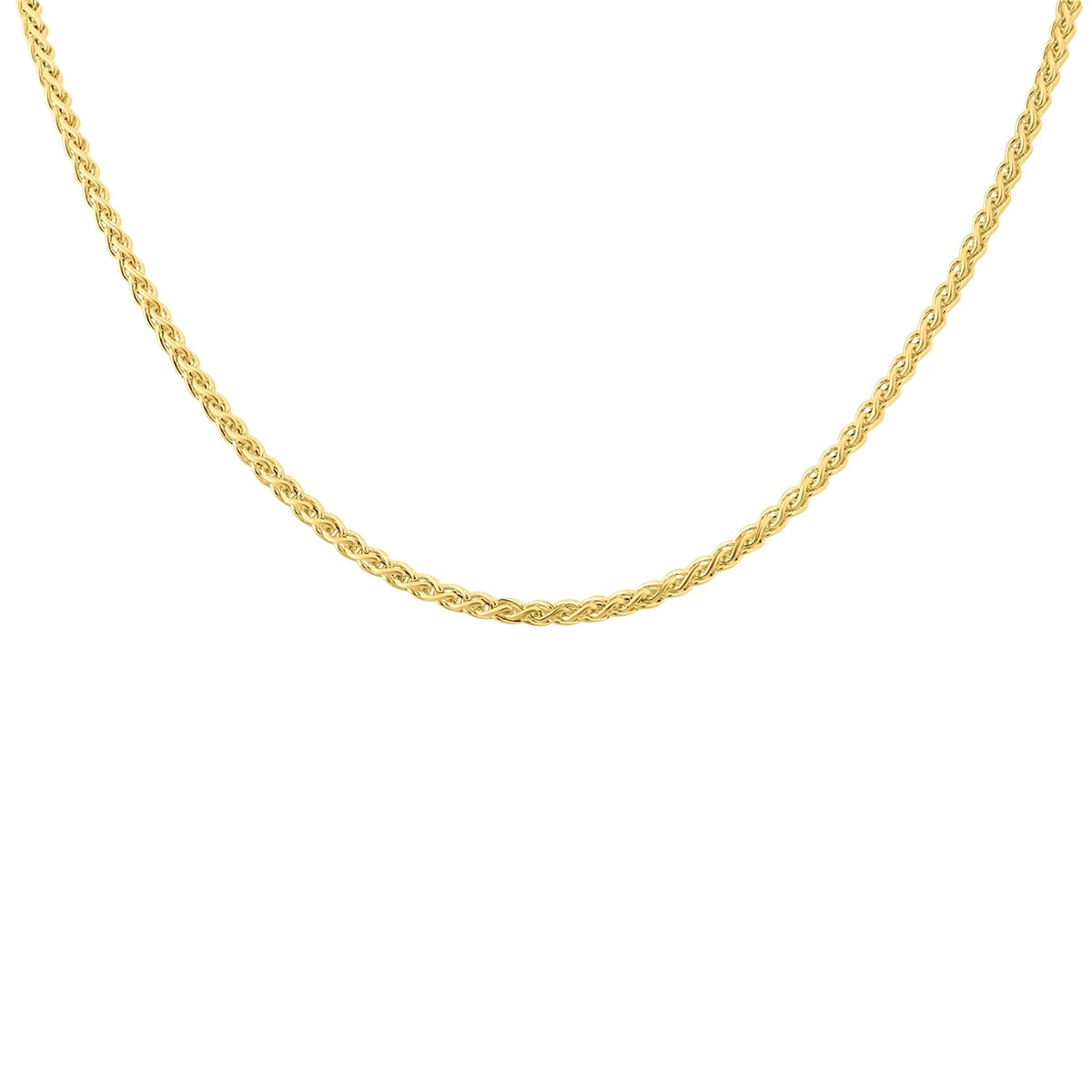 14K Yellow Gold 3.3Mm Shiny Hollow Wheat Chain With Lobster Clasp 18 Inch