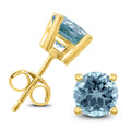 14K Yellow Gold 4Mm Round Aquamarine Earrings