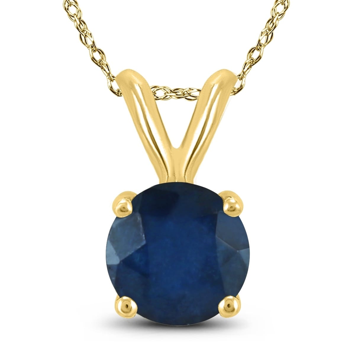 14K Yellow Gold 4Mm Round Sapphire Pendant