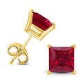 14K Yellow Gold 4Mm Square Ruby Earrings