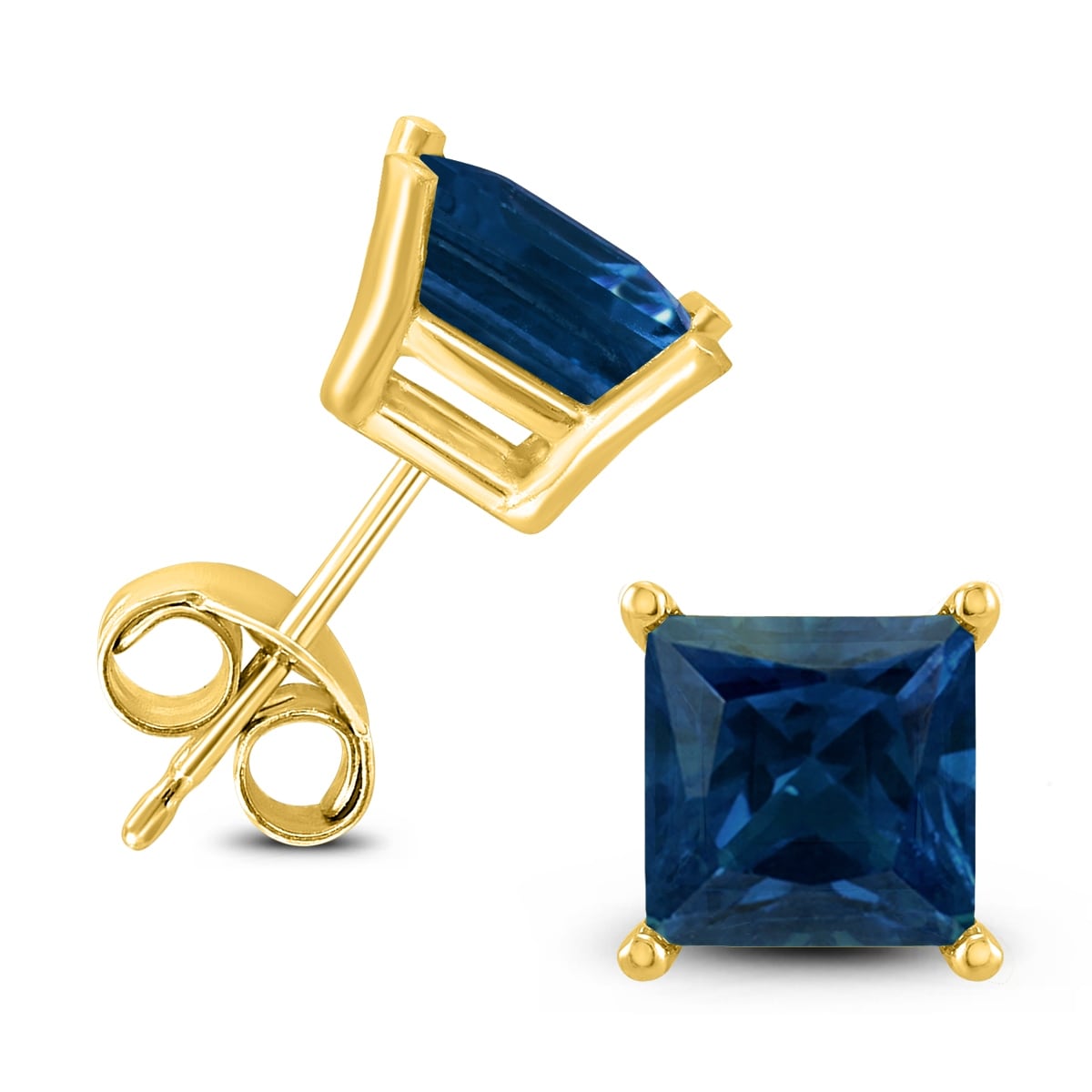 14K Yellow Gold 4Mm Square Sapphire Earrings