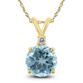 14K Yellow Gold 5Mm Round Aquamarine And Diamond Pendant