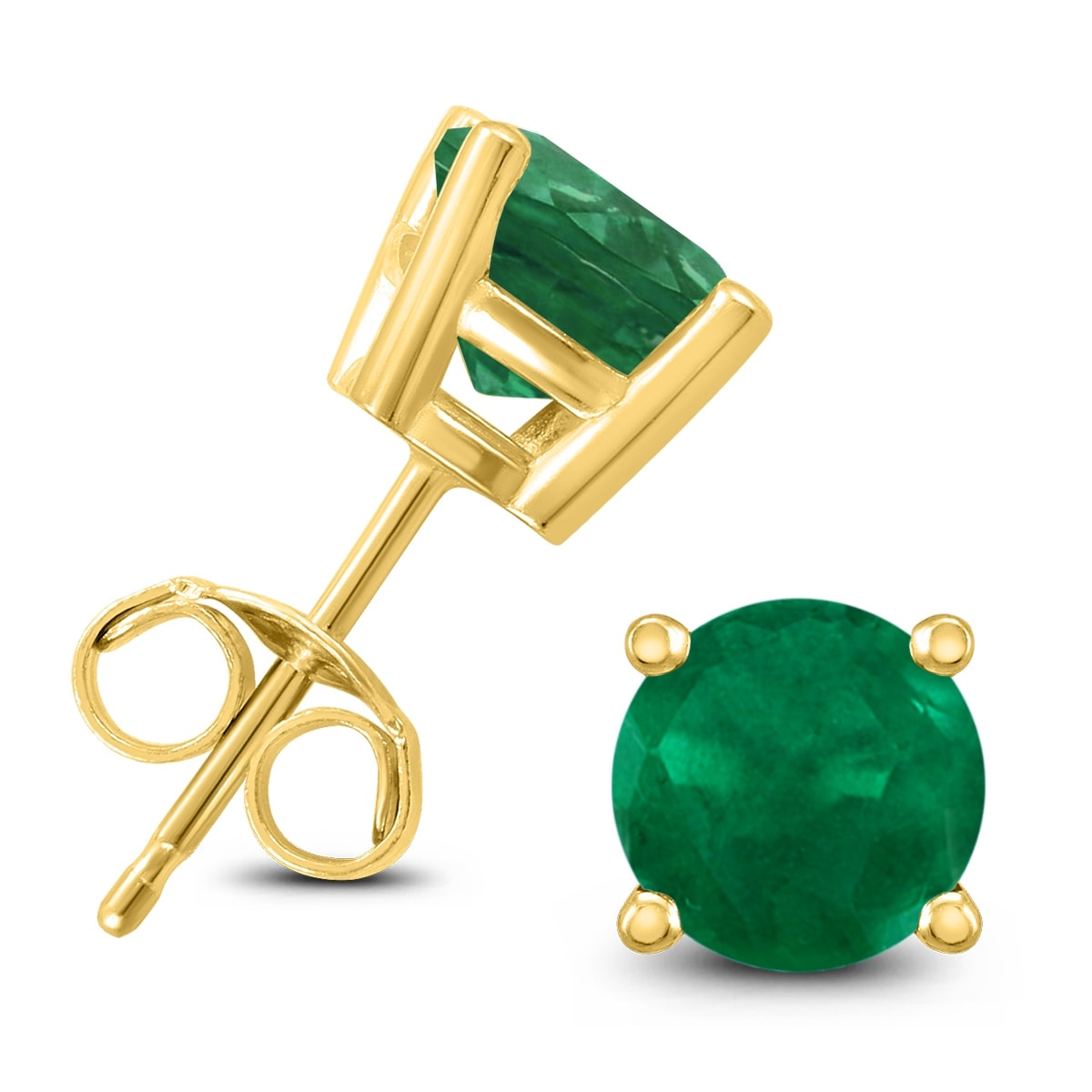 14K Yellow Gold 5Mm Round Emerald Earrings