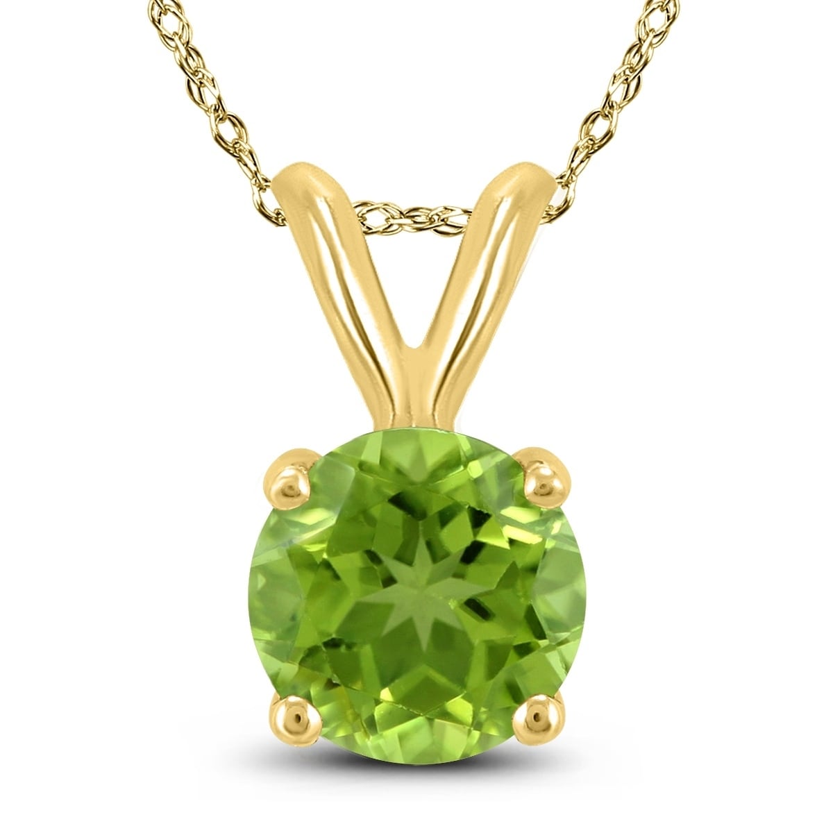 14K Yellow Gold 5Mm Round Peridot Pendant