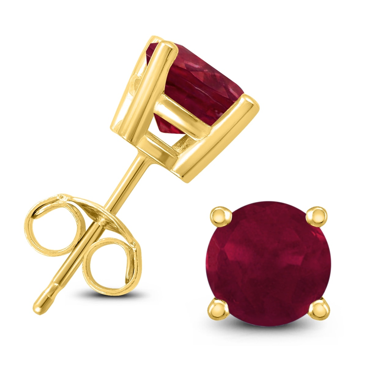 14K Yellow Gold 5Mm Round Ruby Earrings