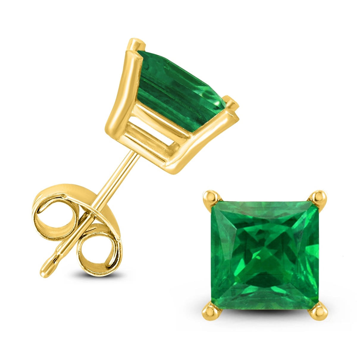 14K Yellow Gold 5Mm Square Emerald Earrings