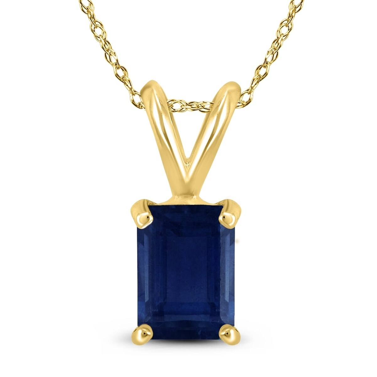 14K Yellow Gold 5X3Mm Emerald Shaped Sapphire Pendant