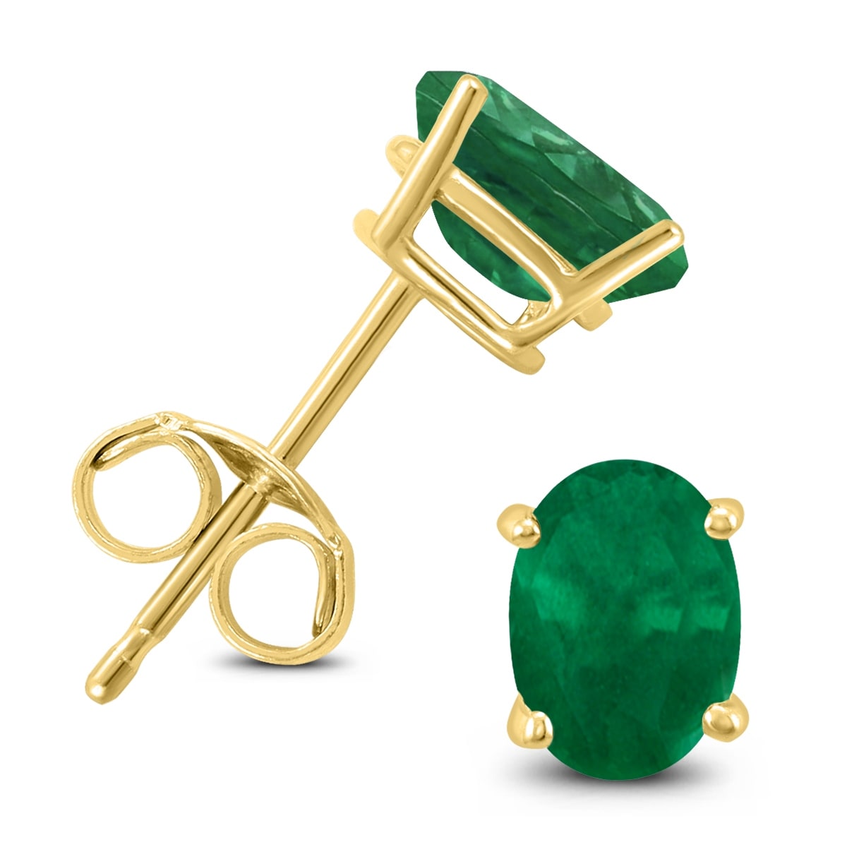 14K Yellow Gold 5X3Mm Oval Emerald Earrings