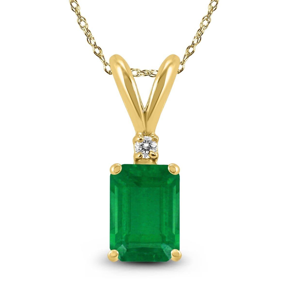14K Yellow Gold 6X4Mm Emerald Shaped Emerald Pendant