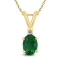 14K Yellow Gold 6X4Mm Oval Emerald And Diamond Pendant
