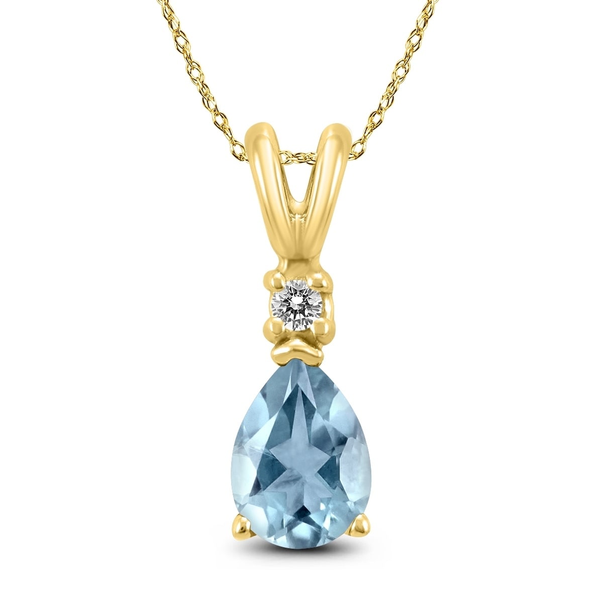 14K Yellow Gold 6X4Mm Pear Aquamarine And Diamond Pendant