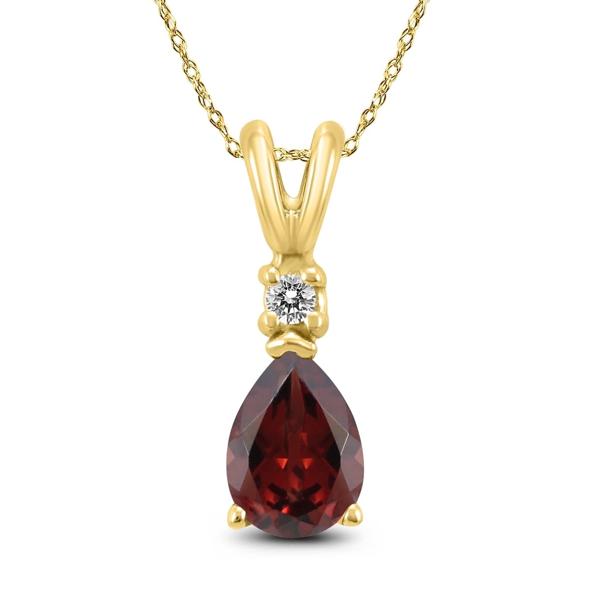 14K Yellow Gold 6X4Mm Pear Garnet And Diamond Pendant