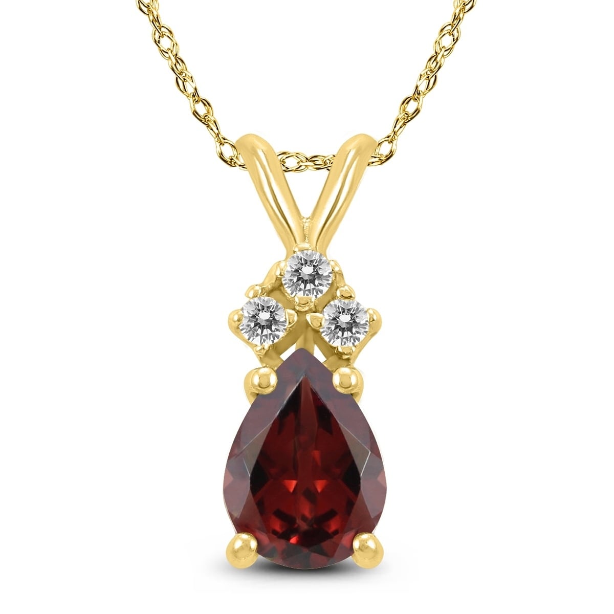 14K Yellow Gold 7X5Mm Pear Garnet And Diamond Pendant