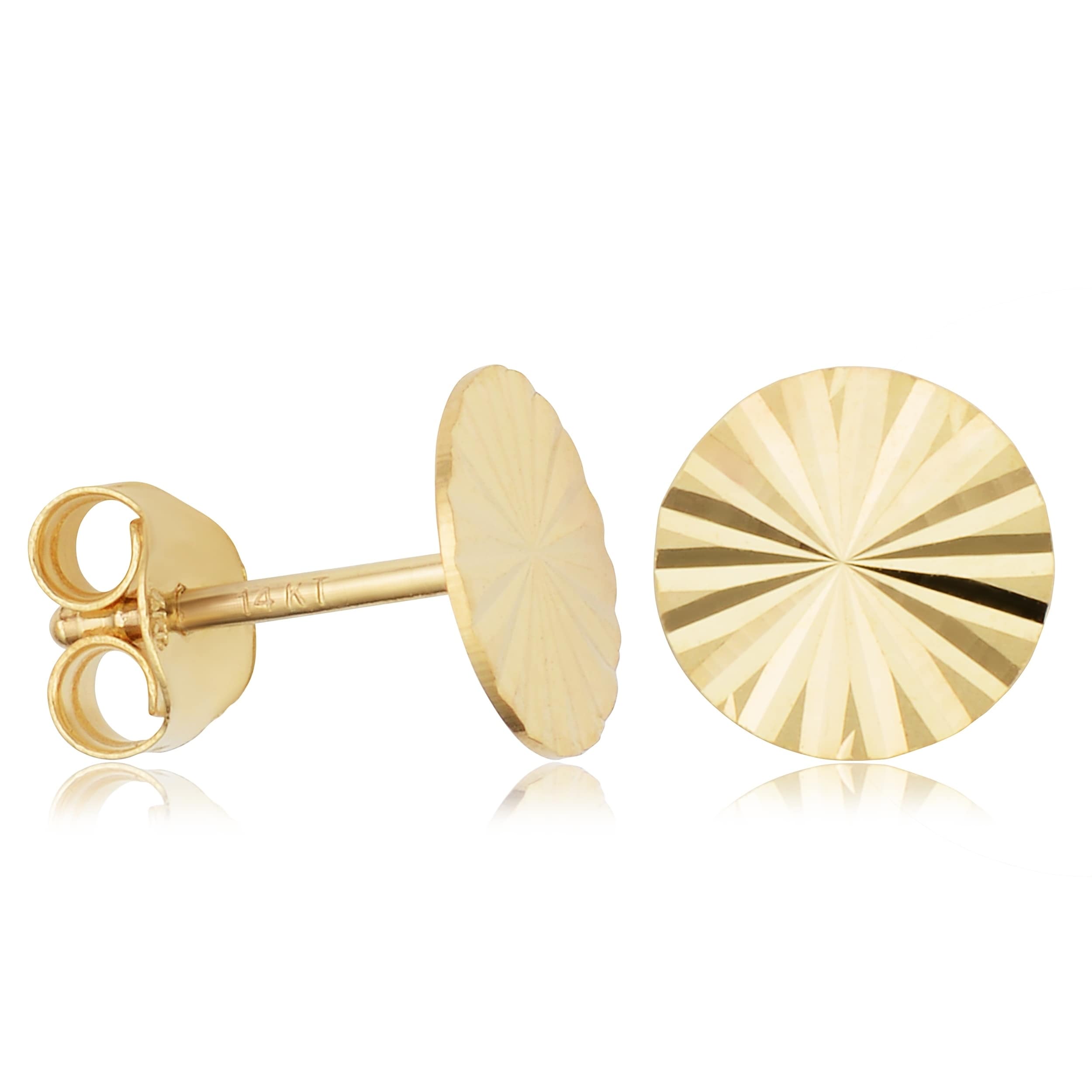 14K Yellow Gold 8 Millimeter Diamond Cut Disc Stud Earrings