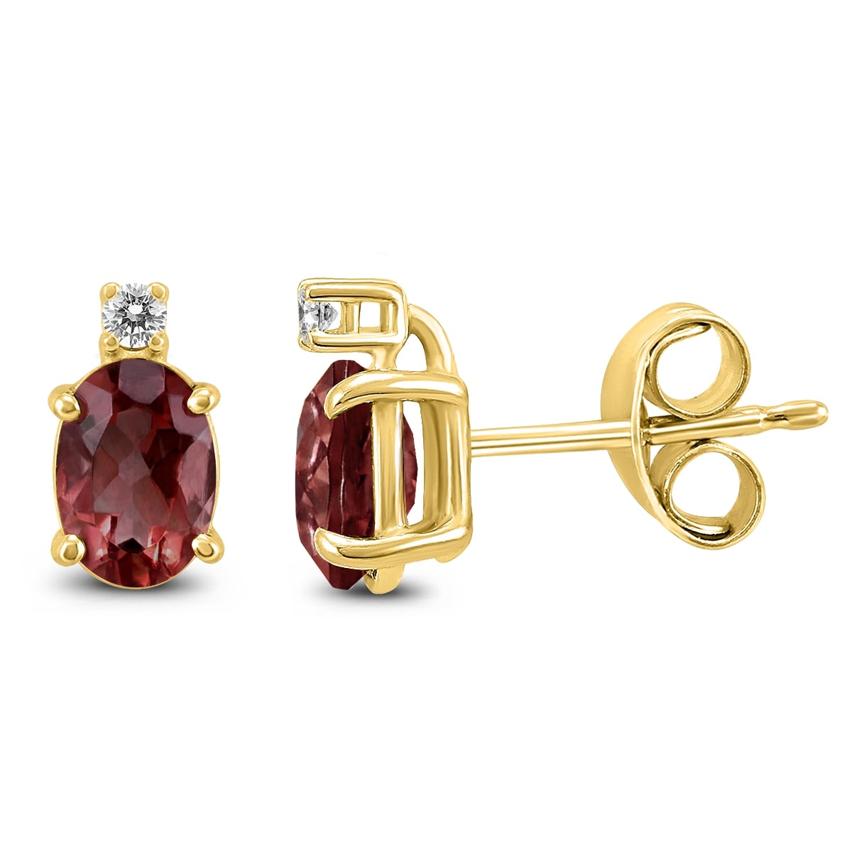 14K Yellow Gold 8X6Mm Oval Garnet And Diamond Earrings