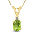 14K Yellow Gold 8X6Mm Oval Peridot And Diamond Pendant