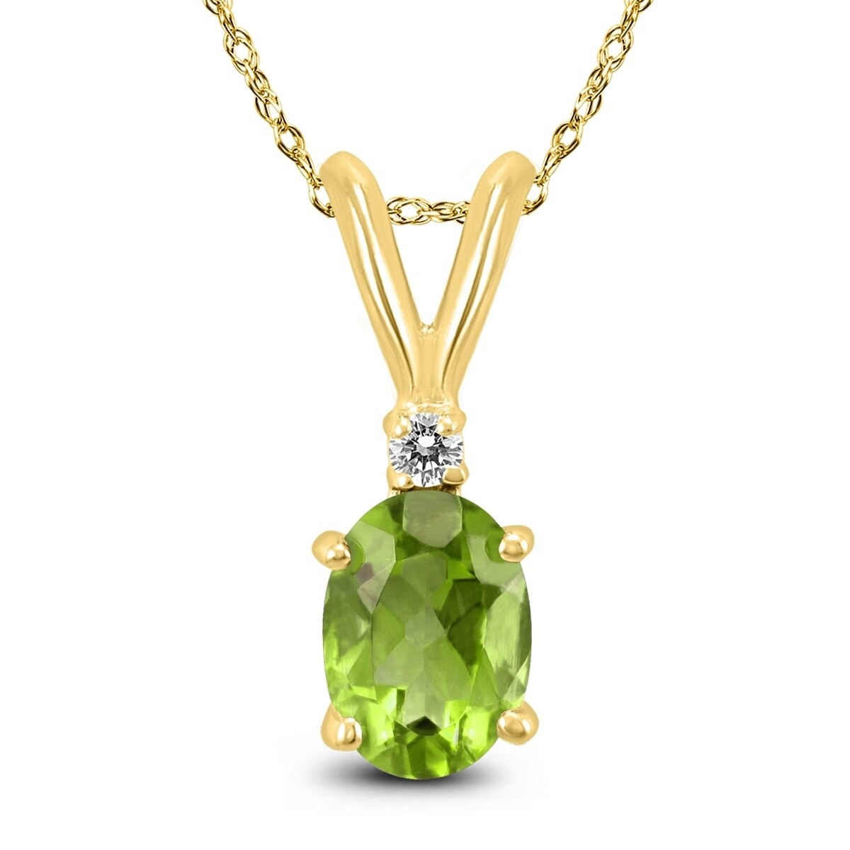 14K Yellow Gold 8X6Mm Oval Peridot And Diamond Pendant