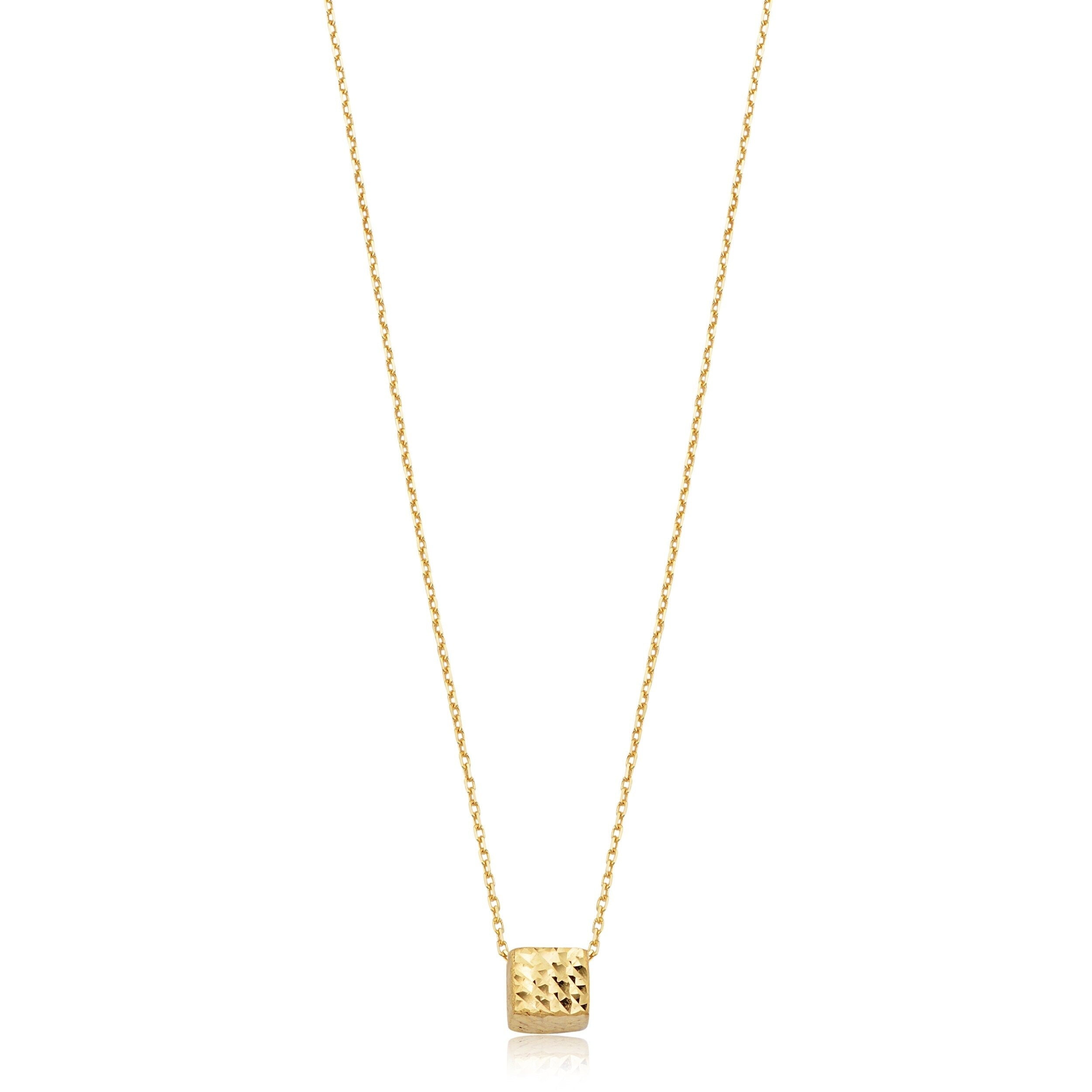 14K Yellow Gold Diamond Cut Cube Pendant Necklace Adjusts To 17 Or 18 Inches