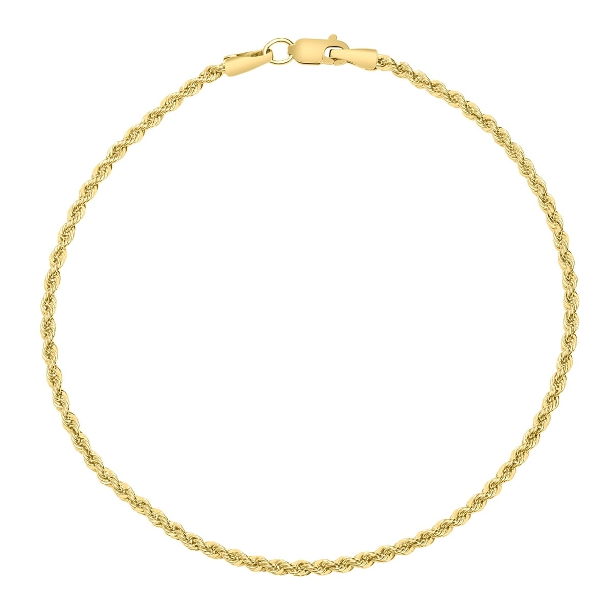 14K Yellow Gold Filled 2.1Mm Rope Chain Bracelet With Lobster Clasp