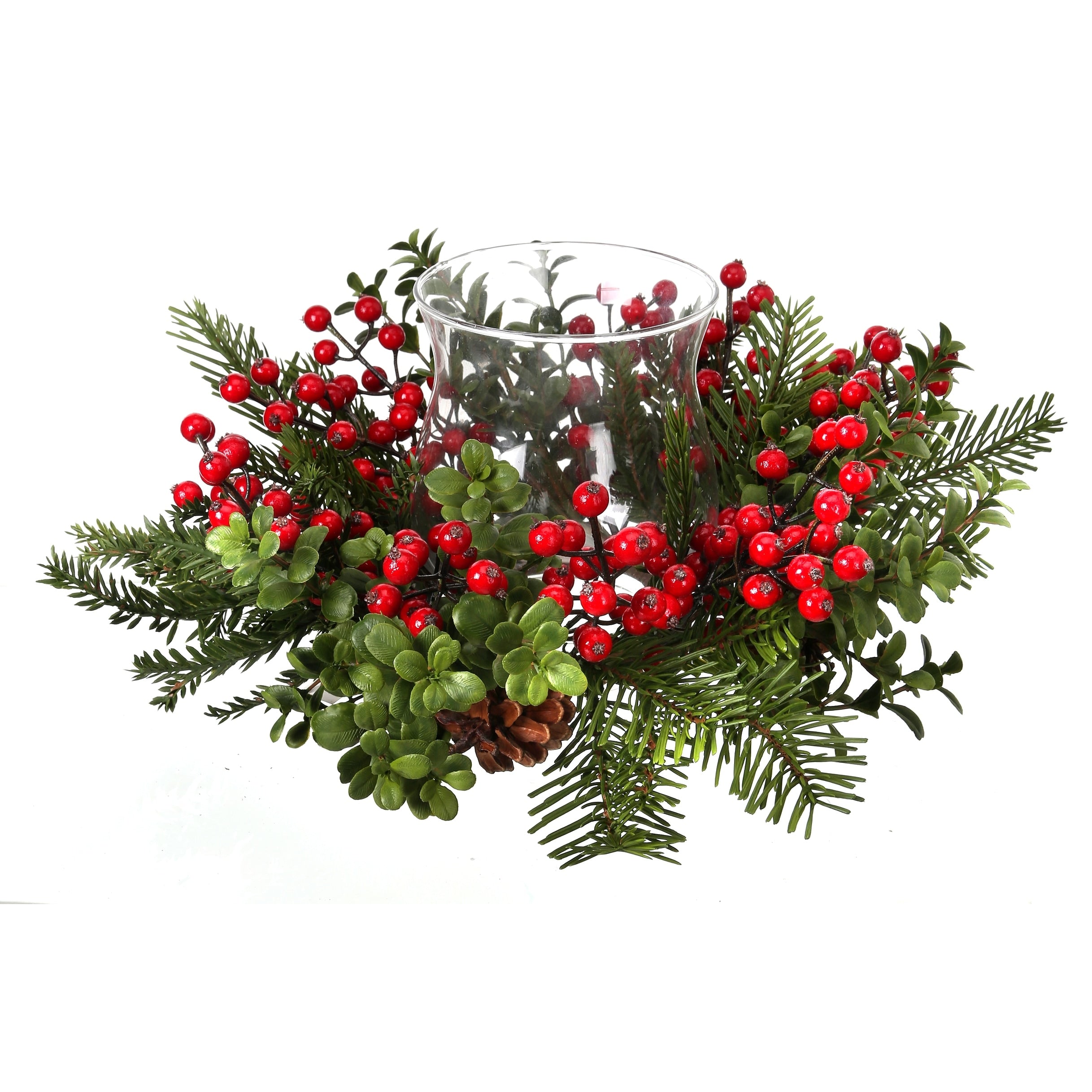 14 Natural Touch Boxwood Fir Glass Candle Holder