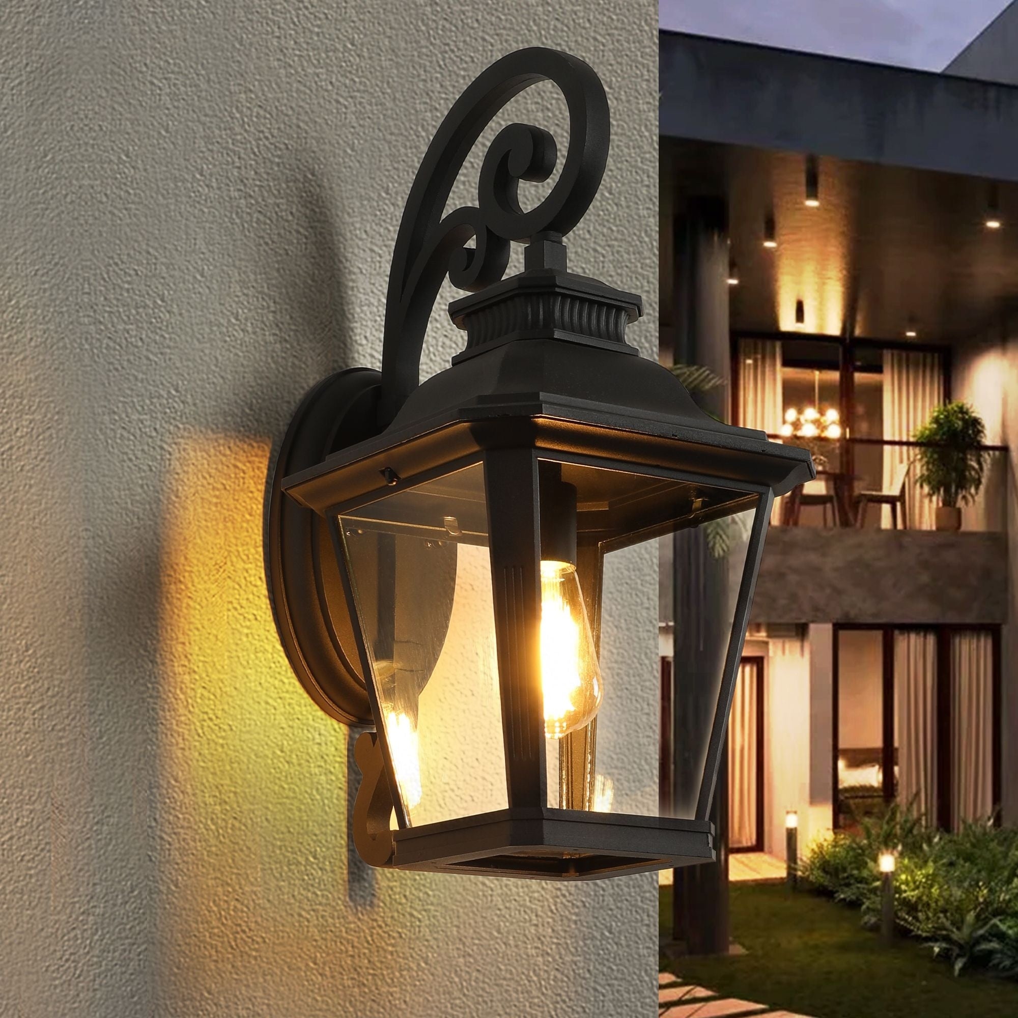14 Outdoor Wall Lanterns 2 Pack Black Waterproof Wall Sconce With Clear Glass Panels Light Fixture For Porch No Bulb