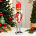 14 Red Silver And Gold Wooden Christmas Nutcracker With Horn