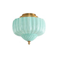14 Vintage Drum Green Glass 3 Light Schoolhouse Flush Mount Ceiling Light Fixture