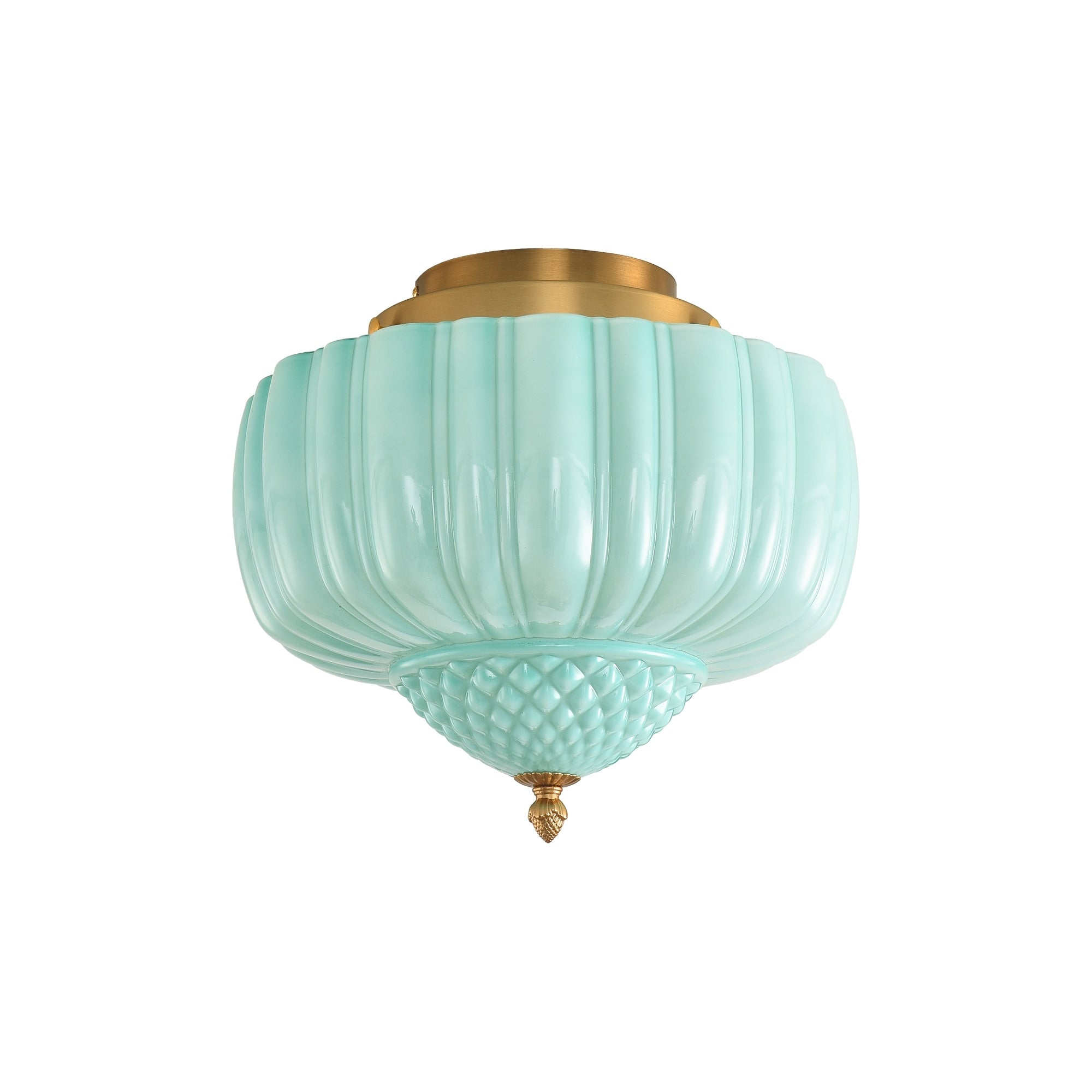 14 Vintage Drum Green Glass 3 Light Schoolhouse Flush Mount Ceiling Light Fixture