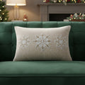 14 X 20 Beige Ivory And Gold Christmas Snowflakes Throw Pillow With Embroidery