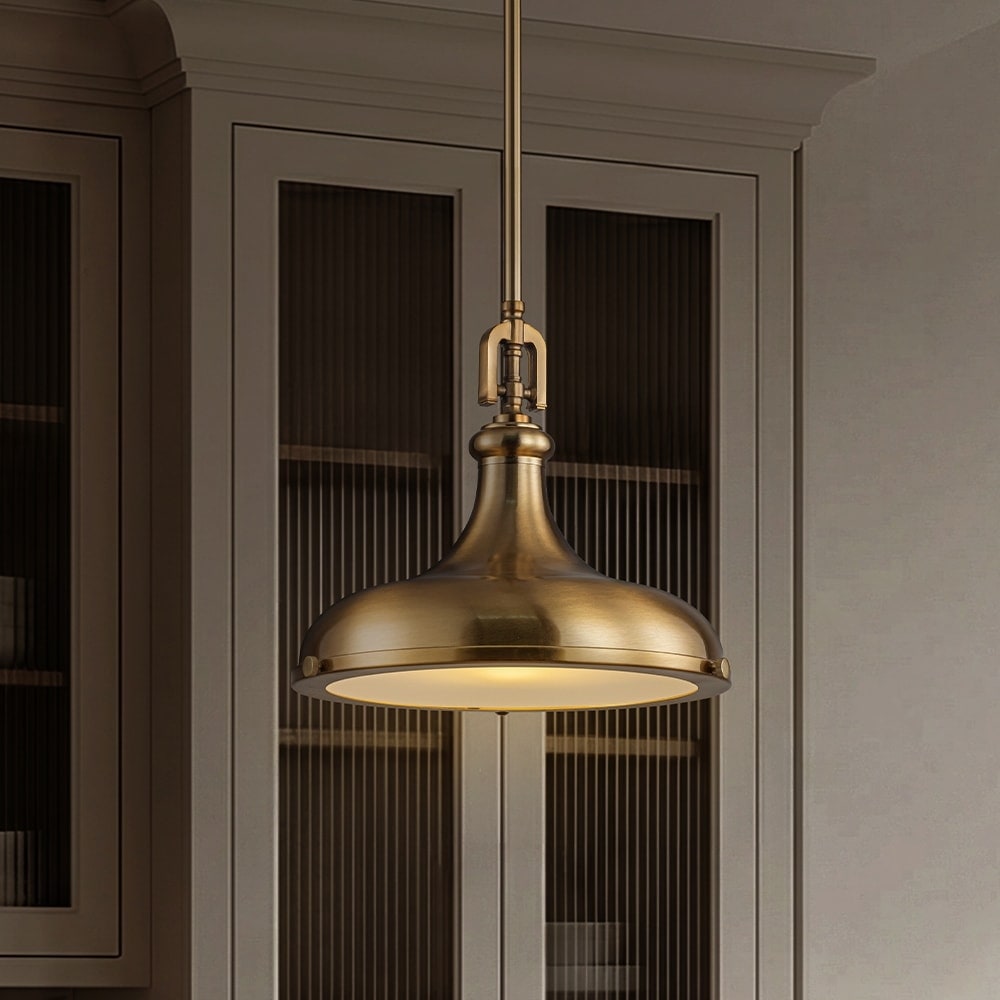 14 Transitional 1 Light Satin Brass Pendant Light With Frosted Glass Shade For Kitchen Island Or Dining Room W14
