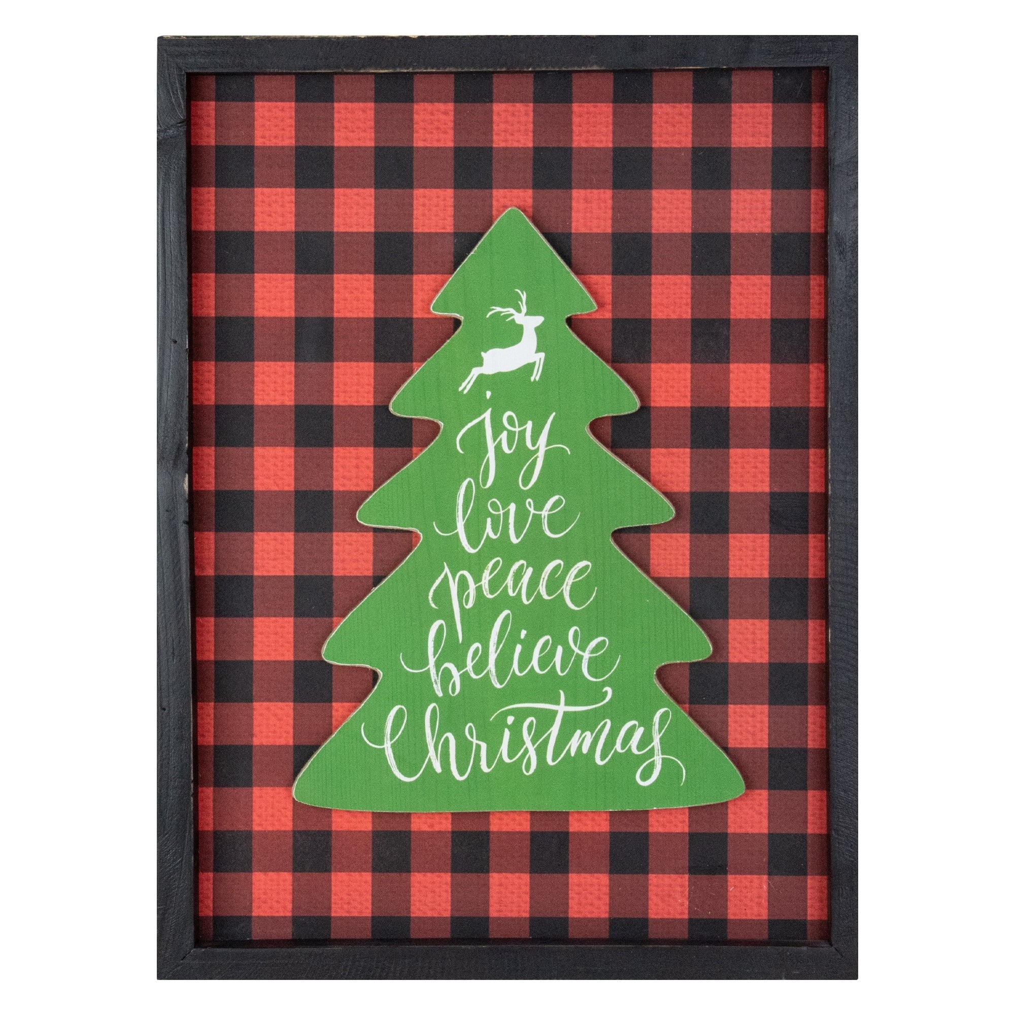 14 Red And Black Buffalo Plaid Christmas Tree Shadow Box Wall Plaque Other Frame Size