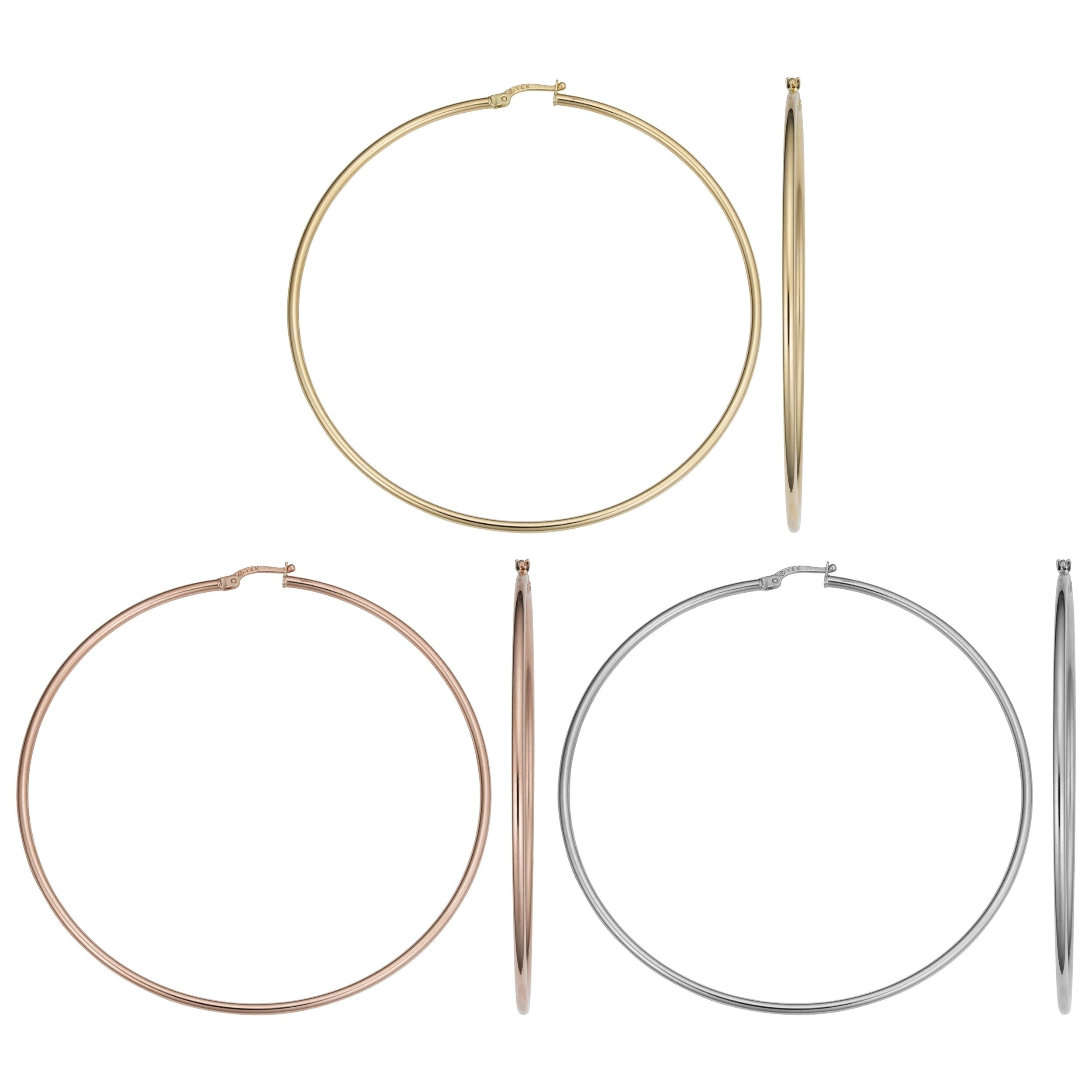 14K Gold 2X70Mm Large Hoop Earrings Yellow Gold White Gold Or Rose Gold