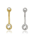 14K Gold Double Cubic Zirconia Bezel Set Belly Navel Ring 14 Gauge White