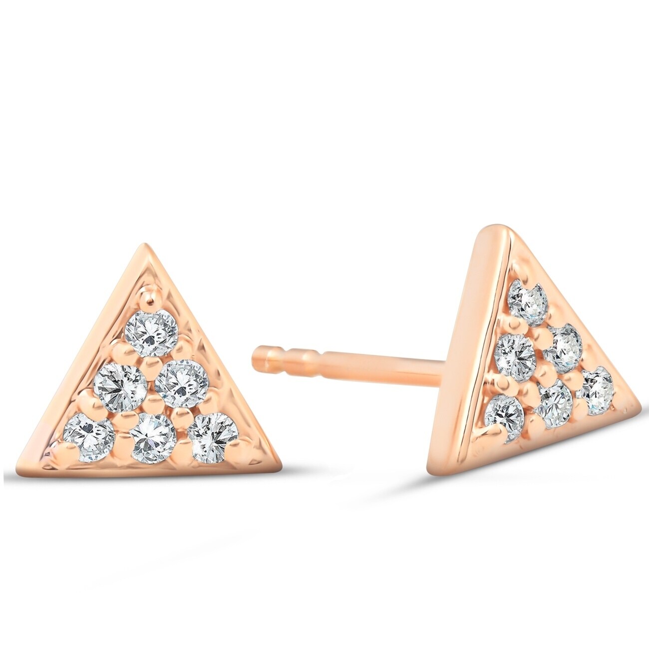 14K Rose Gold .12 Ct Tdw Diamond Triangle Studs Womens Spike Pave Earrings Dainty 7.5Mm G H Si