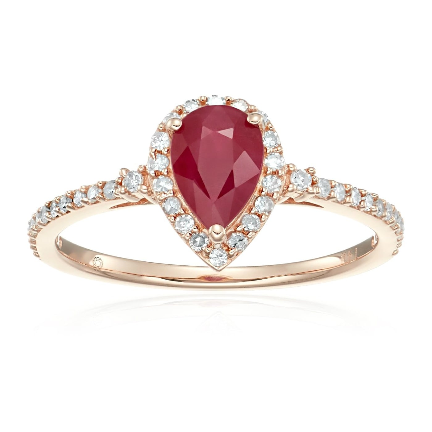 Pinctore 14K Rose Gold Ruby And Diamond Halo Engagement Ring