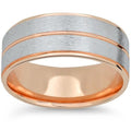 14K Rose White Gold Two Tone Brushed 6Mm Mens Brushed Wedding Band