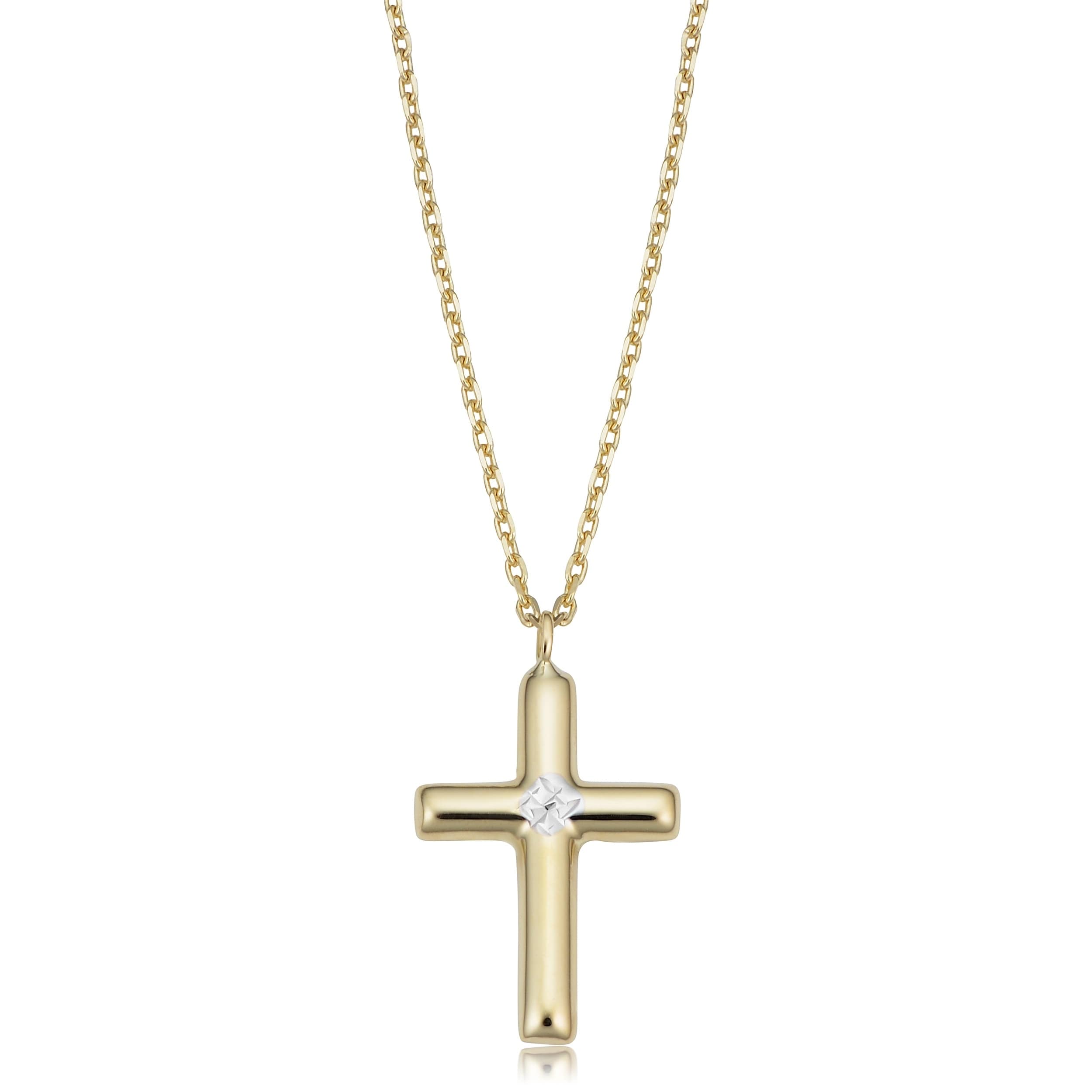 14K Two Tone Gold Cross Pendant Necklace 18 Inch