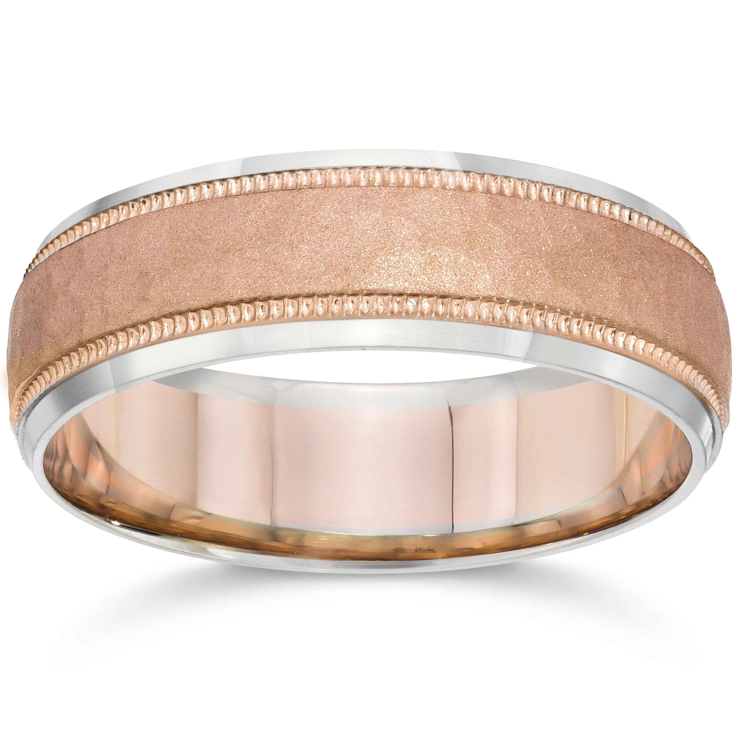 14K Two Tone Gold Mens 6Mm Brushed Wedding Band