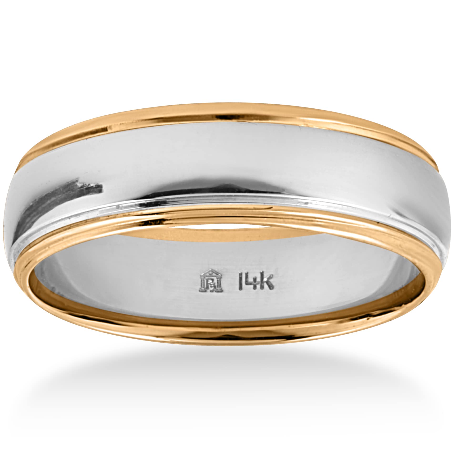 14K Two Tone Gold Mens 6Mm Polished Wedding Band