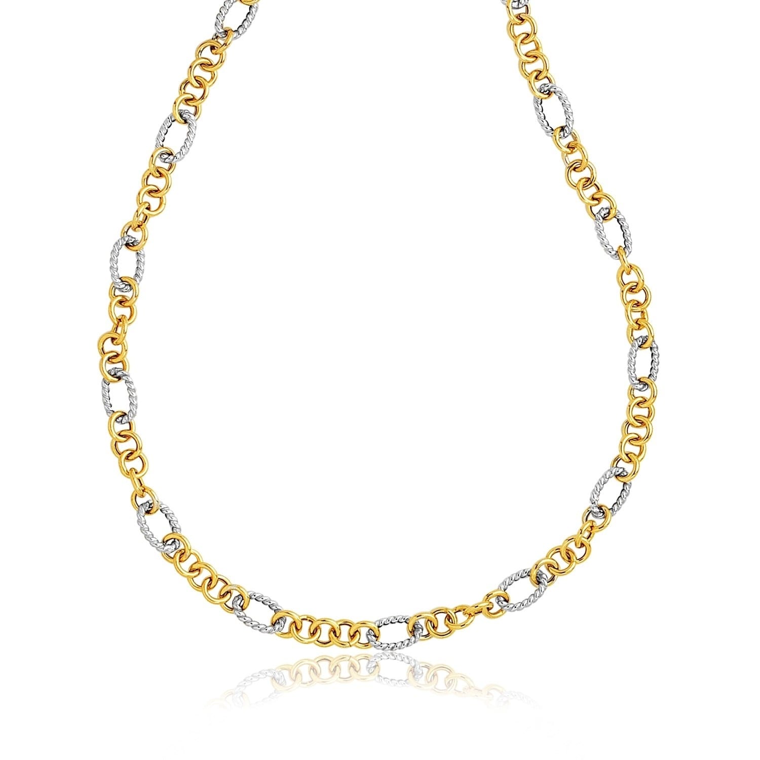 14K Two Tone Round And Cable Style Link Necklace