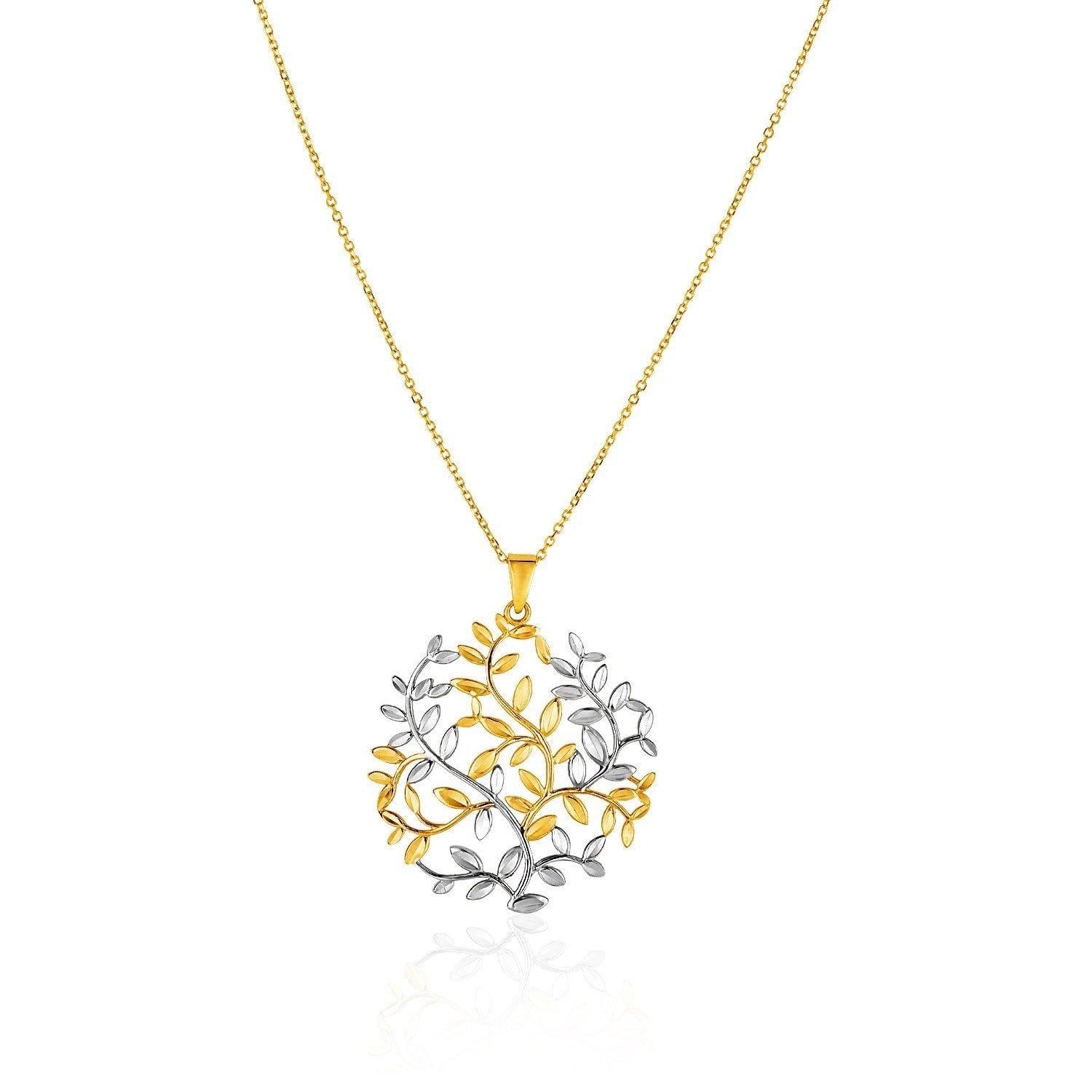 14K Two Tone Yellow And White Gold Tree Of Life Pendant